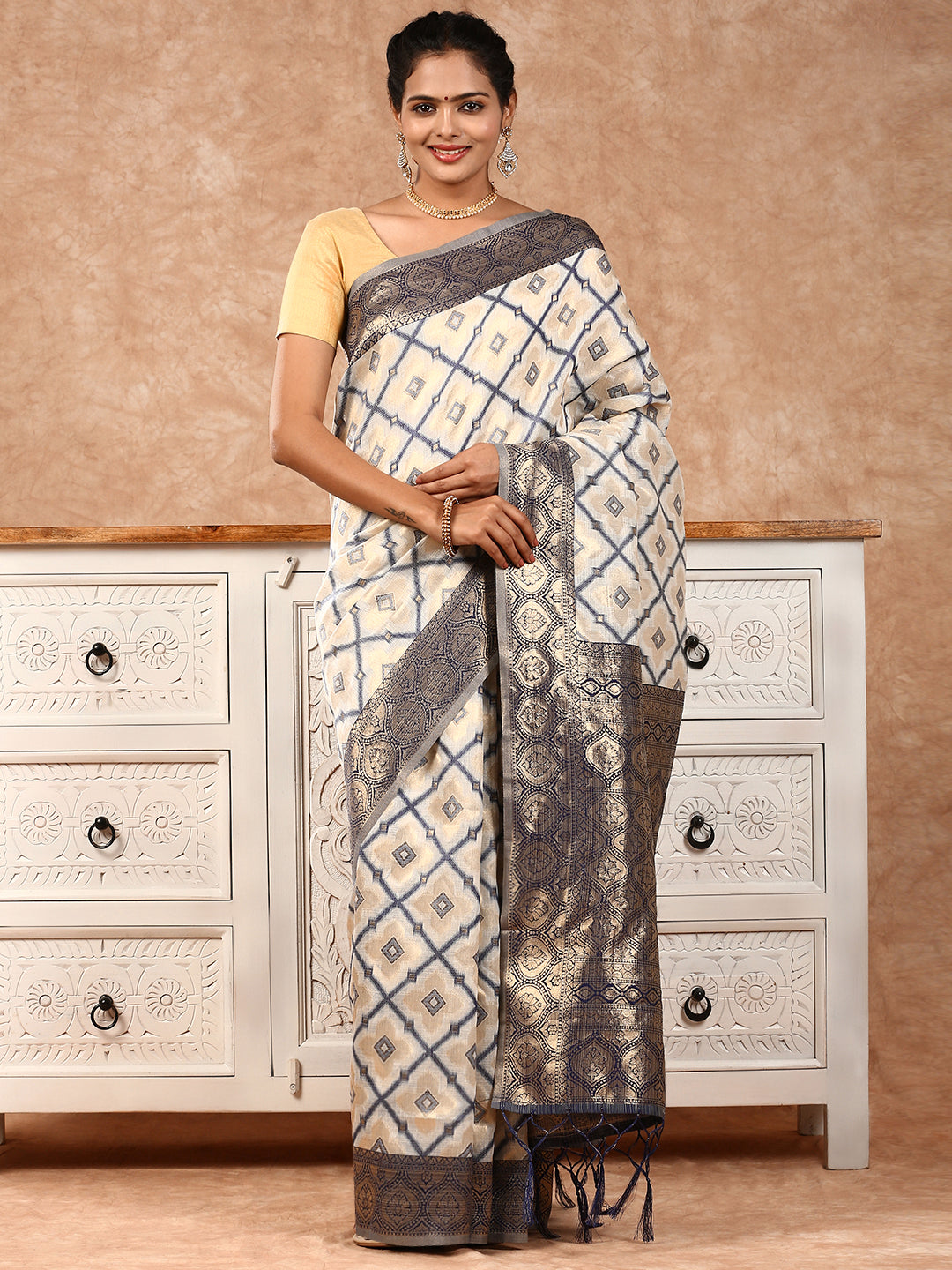 Women Semi Silk Saree Blue SS214