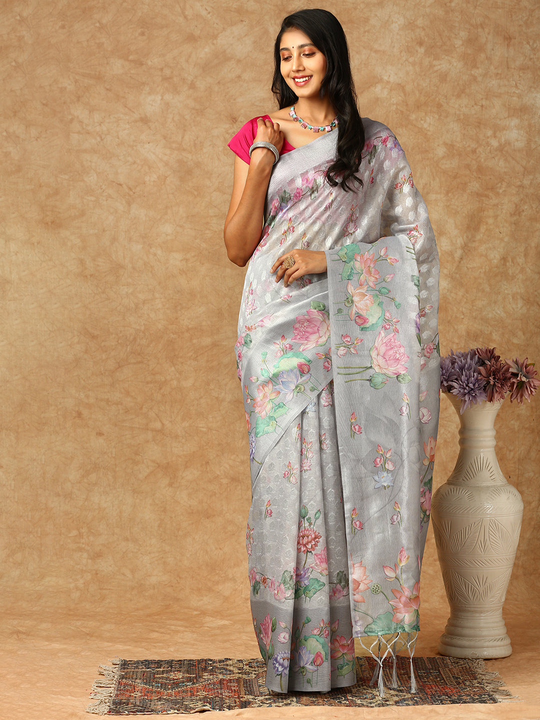 Couple Combo Shirt & Dhoti Set with Saree Grey SS314