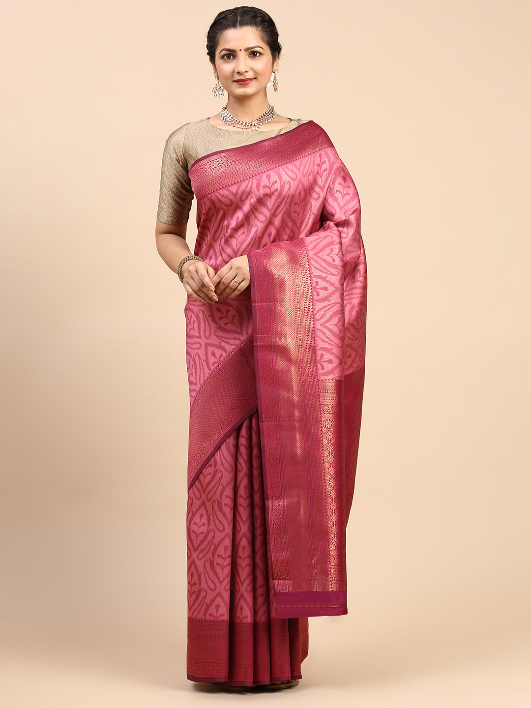 Womens Semi Silk Saree Pink SS256