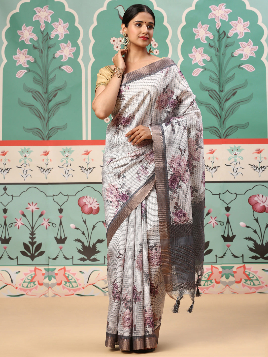 Womens Semi Tussar Saree Grey ST138