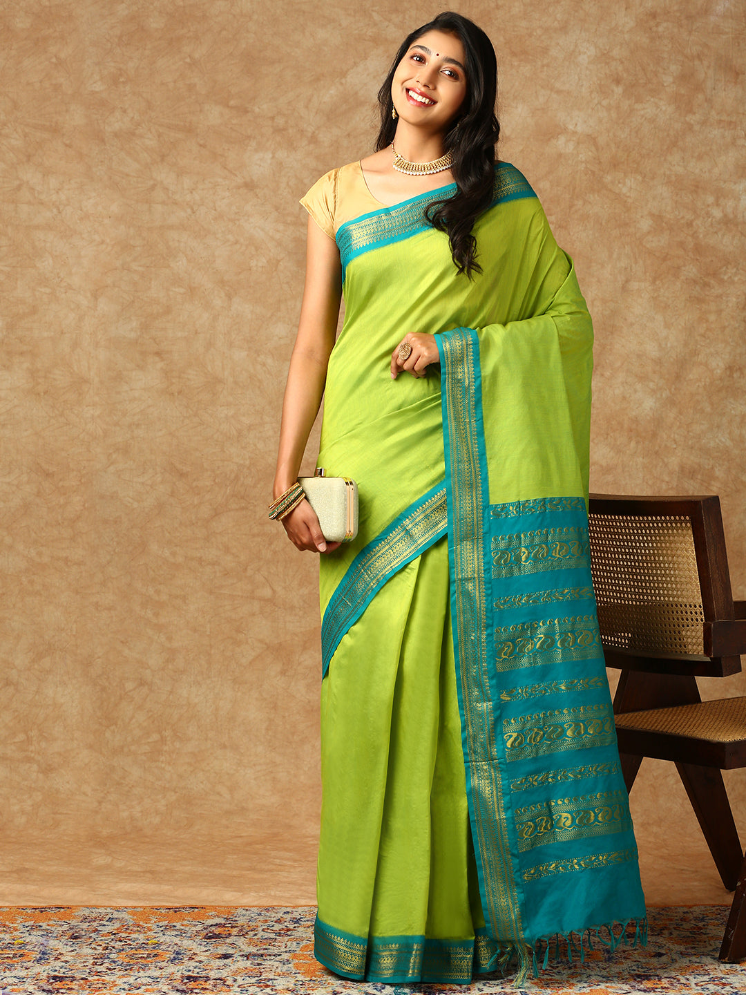 Women Kalyani Cotton Saree Green PCS126