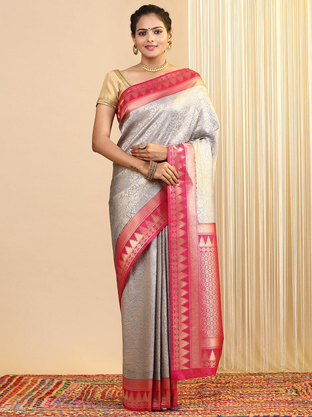 Women Semi Silk Saree Grey SS206