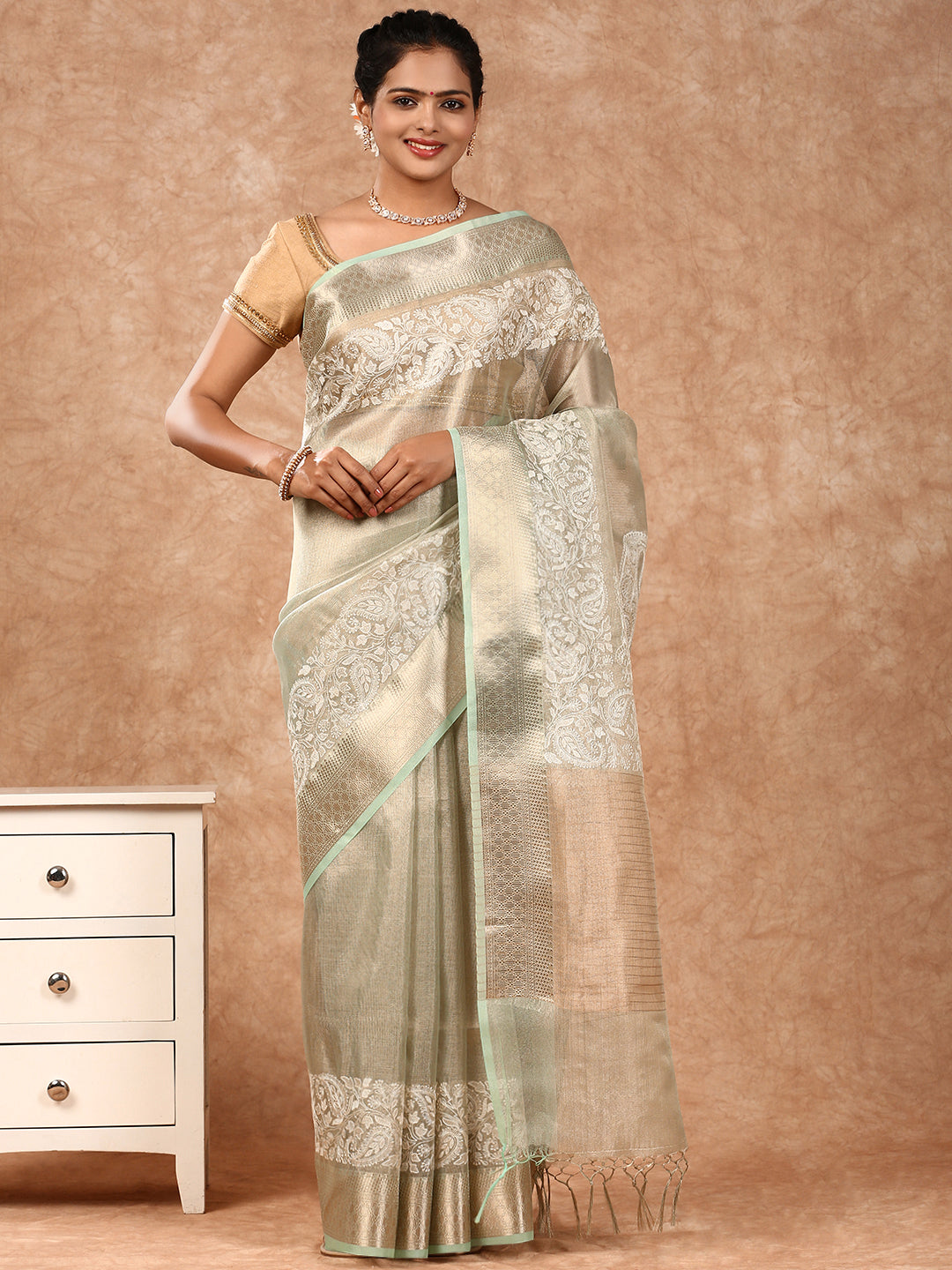 Womens Semi Silk Saree Green SS221