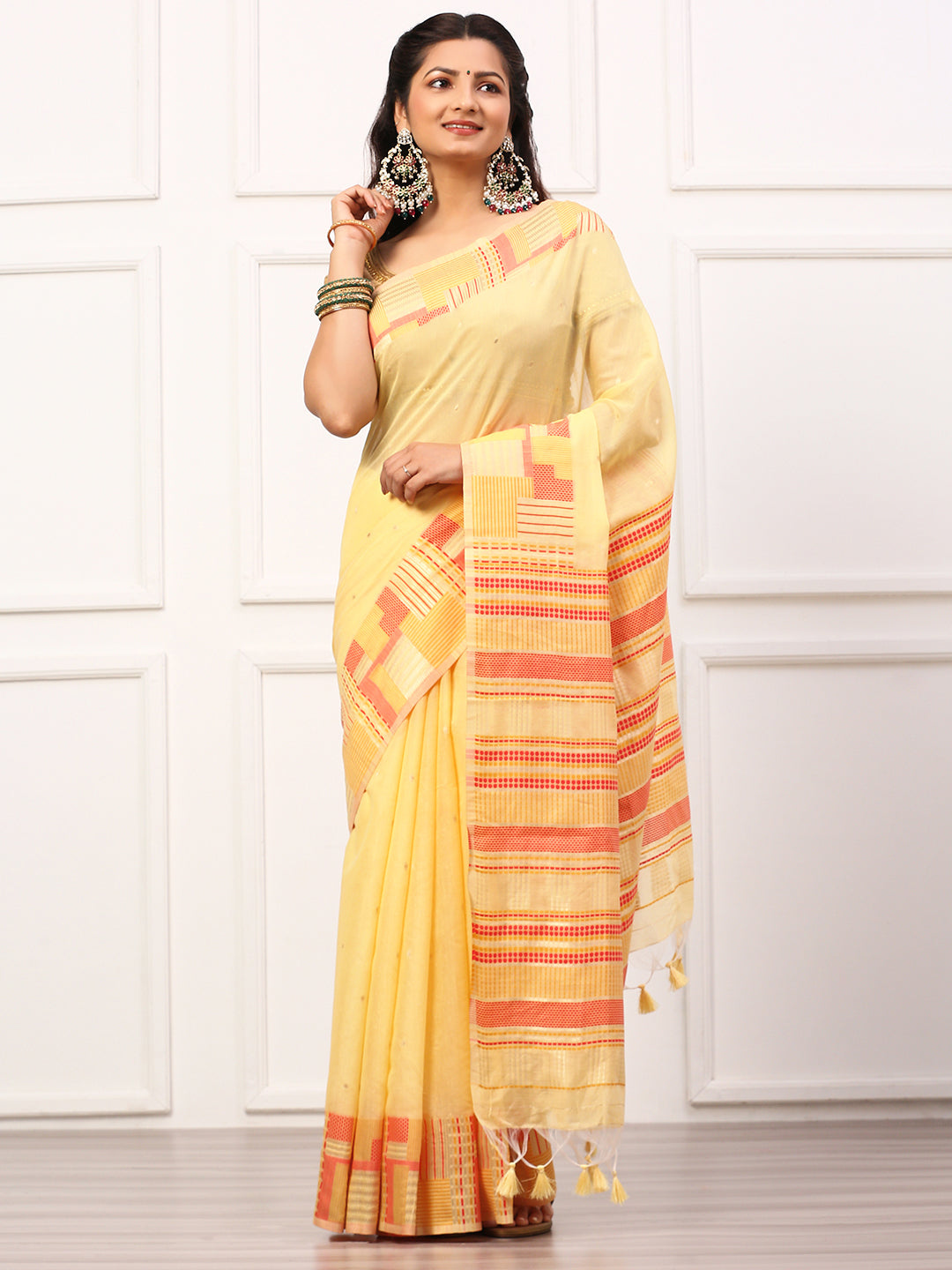 Women Semi Silk Saree Yellow SS242