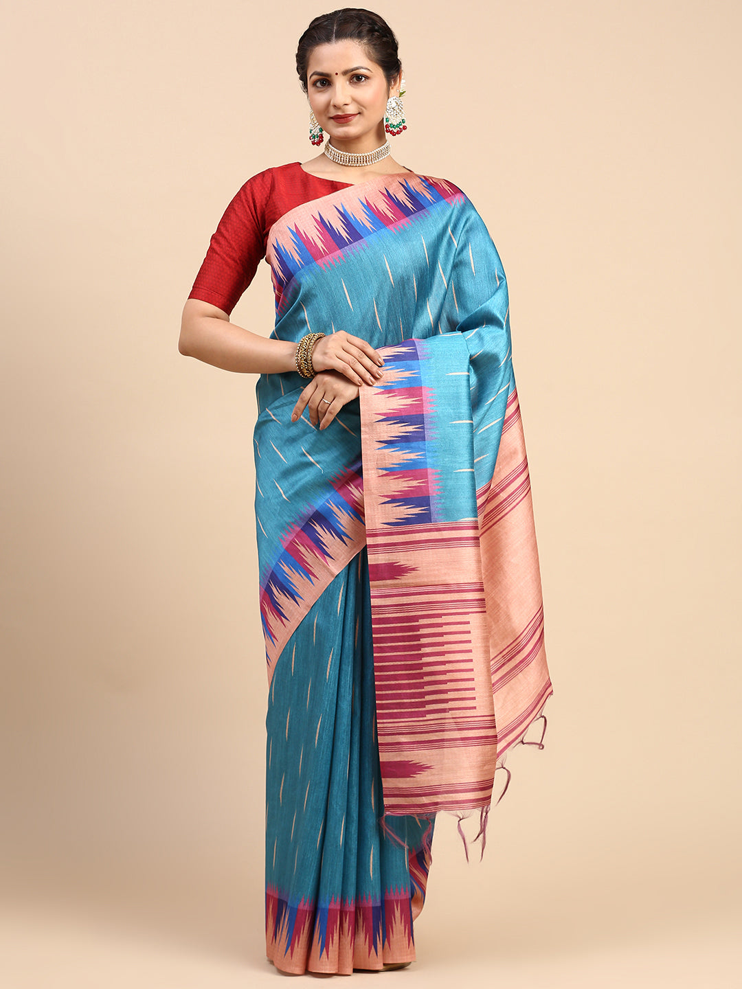 Womens Semi Tussar Weaving Saree Blue ST175