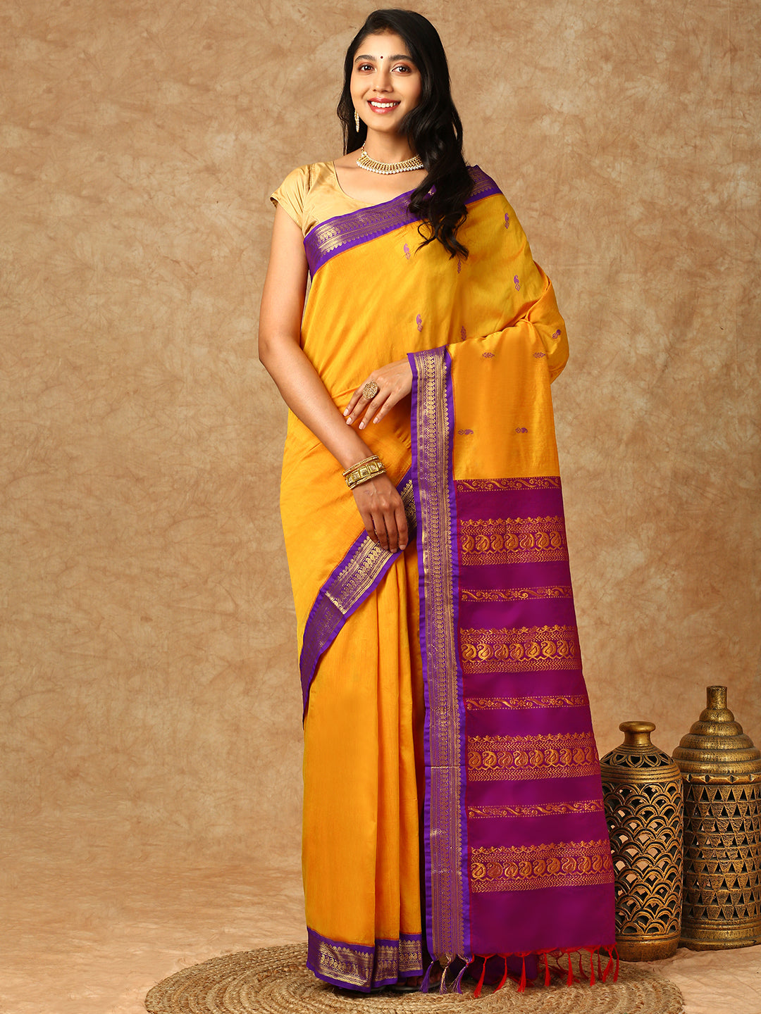 Women Kalyani Cotton Saree Yellow PCS122