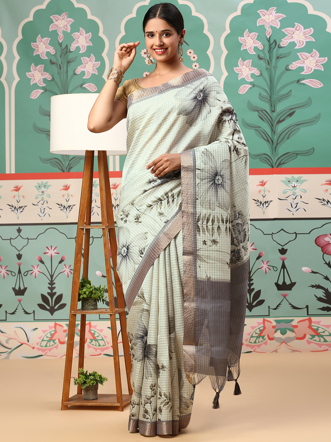 Women Semi Tussar Saree Green ST139