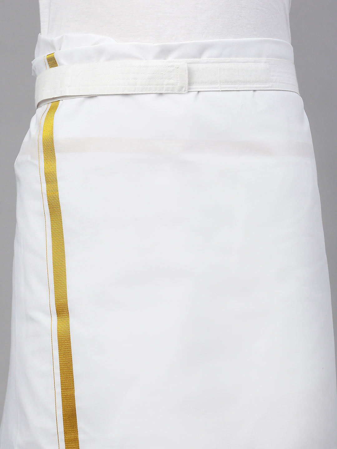 Men White with Gold Jari Border Readymade Pocket Single Layer Dhoti 248