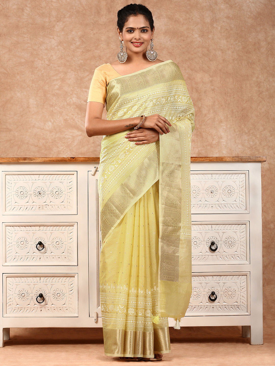 Womens Semi Silk Saree Yellow SSC27