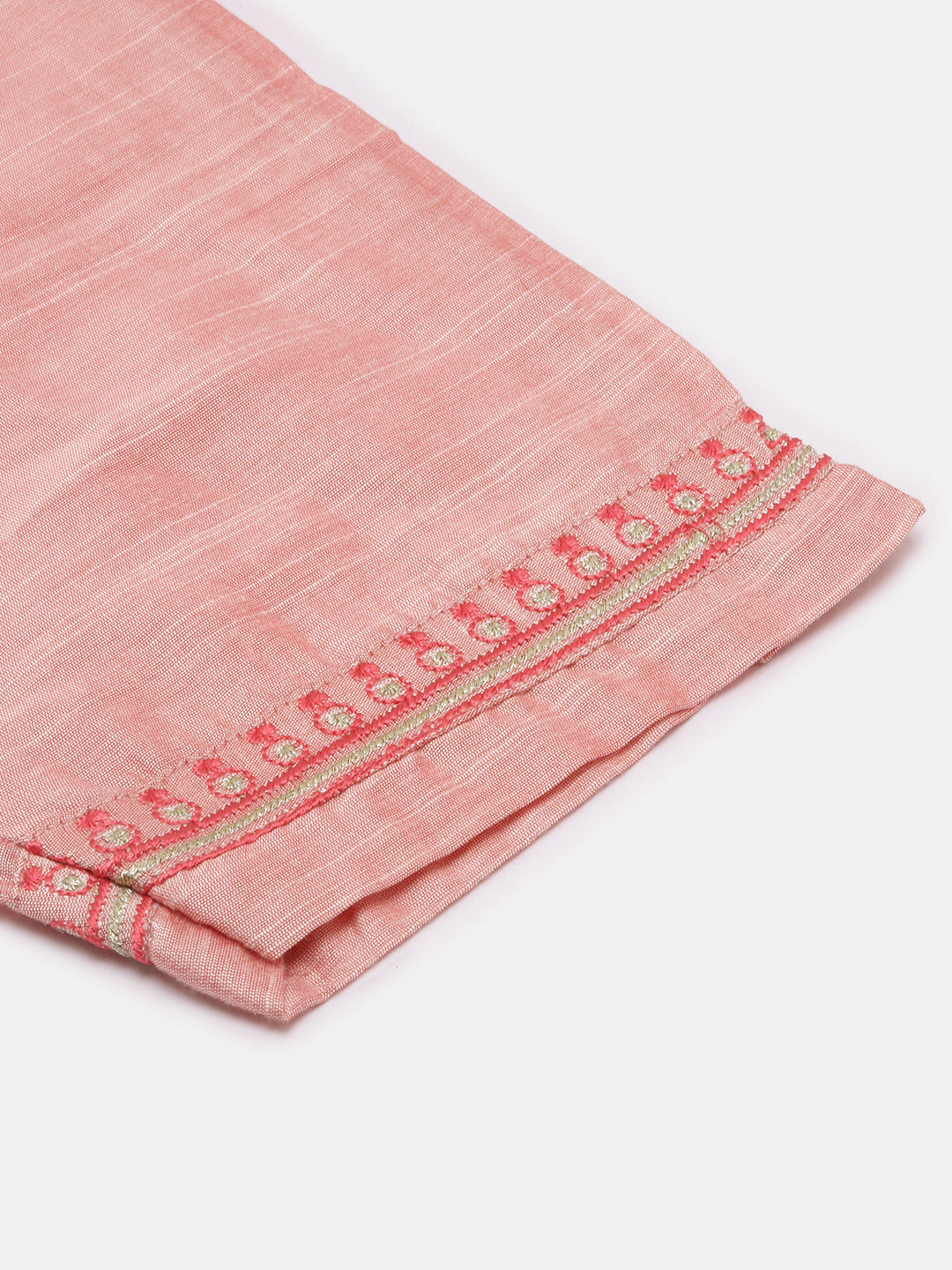 Women Cotton Embroidered Round Neck Straight Cut Pink Kurti EK42