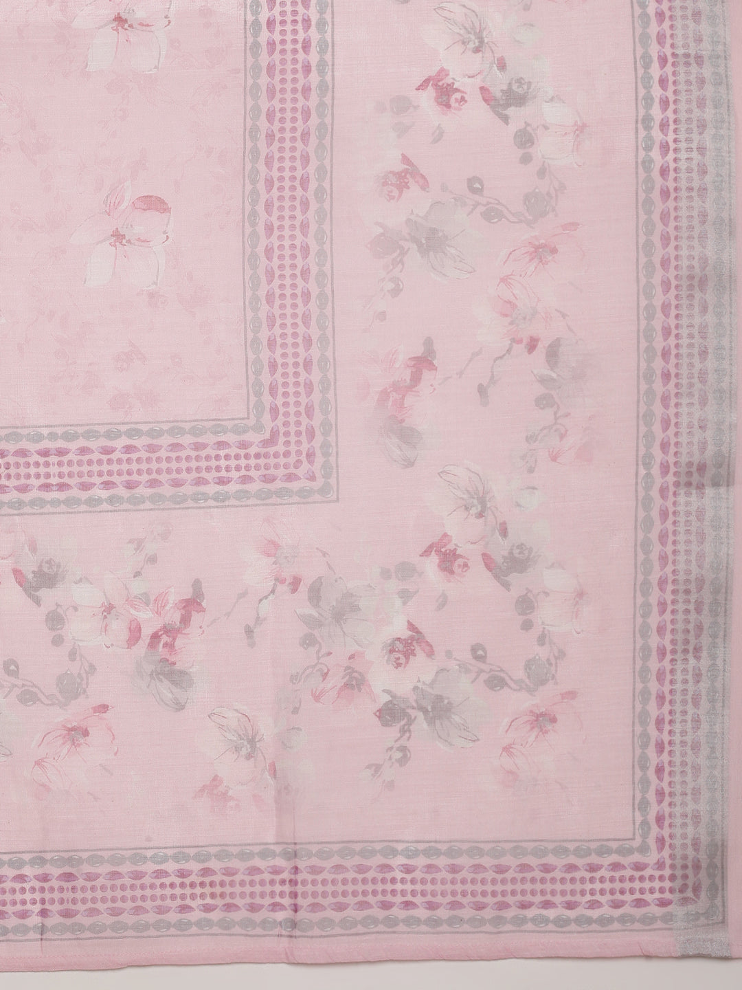 Women Semi Linen Printed Kurti Set Light Pink EKS93