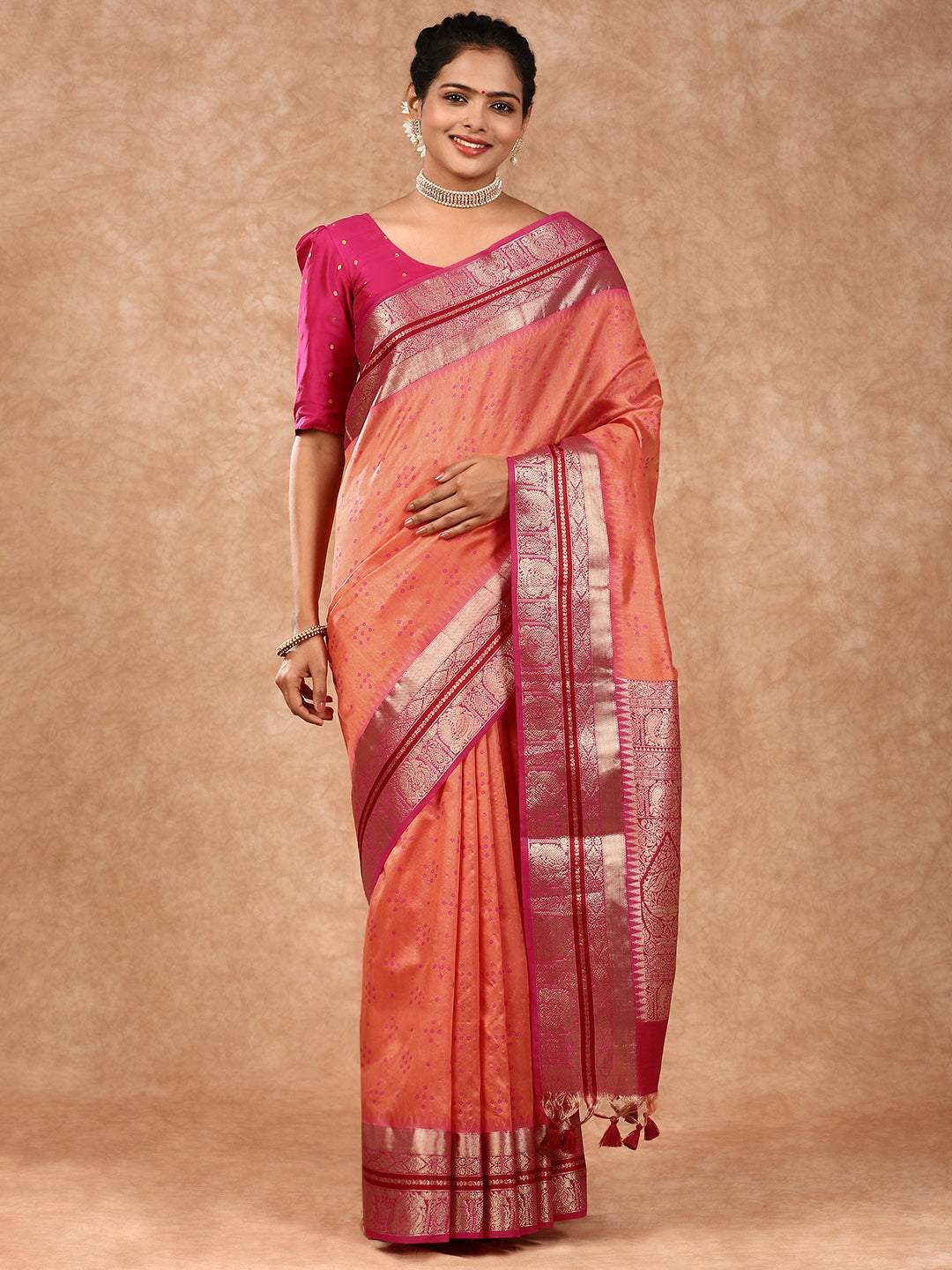 Womens Semi Cotton Saree Orange SCS98