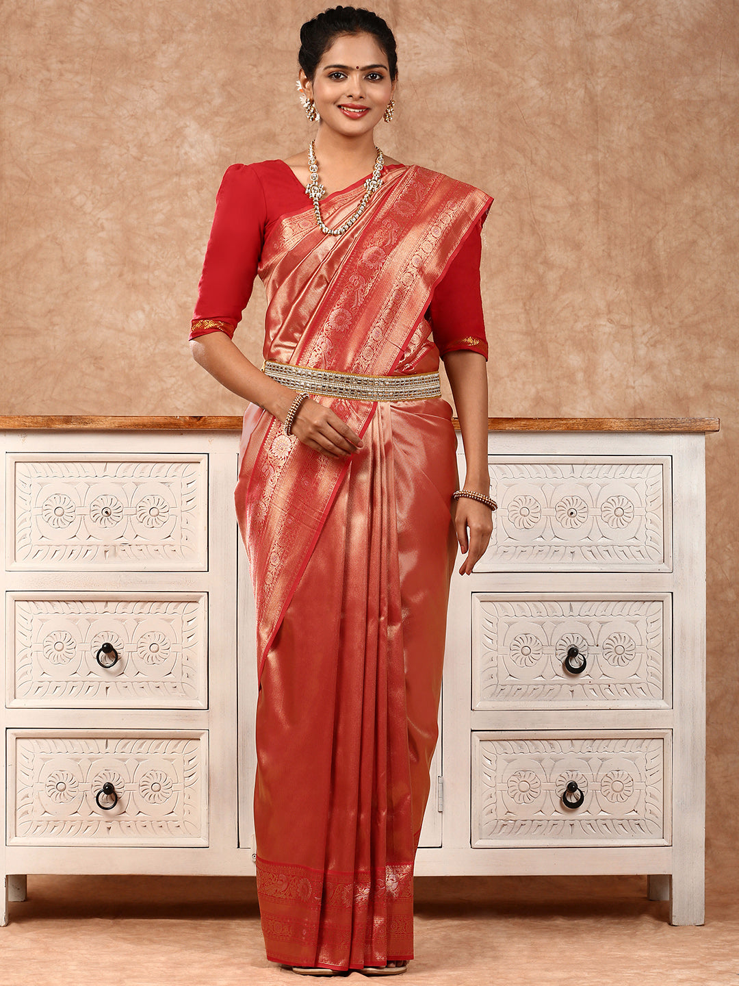 Women Semi Silk Saree Red SS191