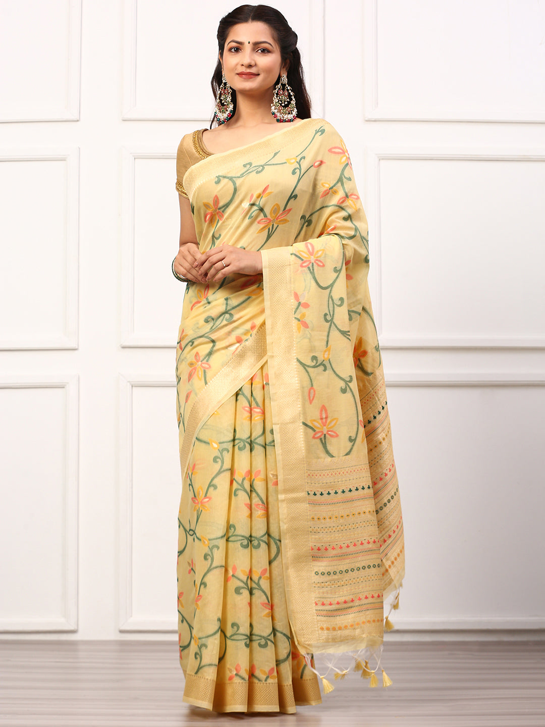 Womens Semi Silk Saree Yellow SS243