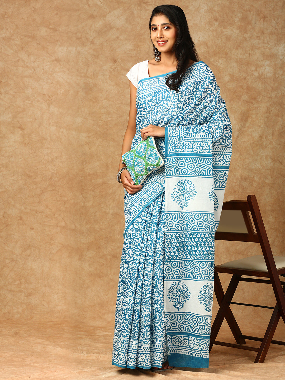 Women Premium Cotton Saree Blue PCS131