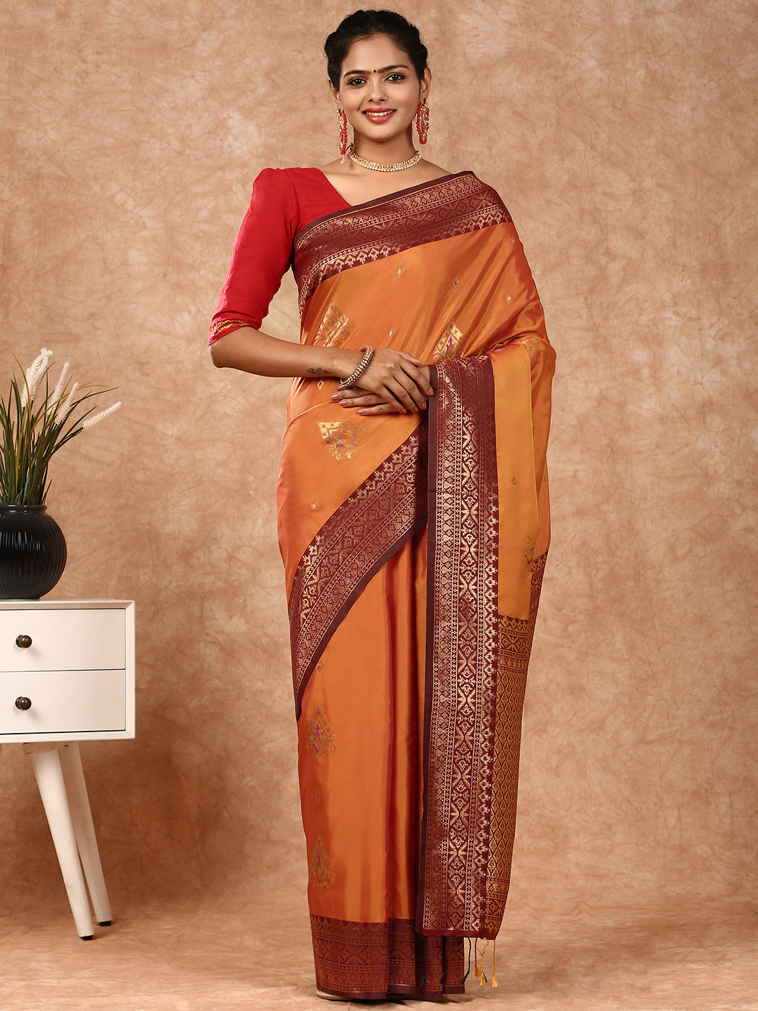 Women Semi Silk Saree Orange SS198