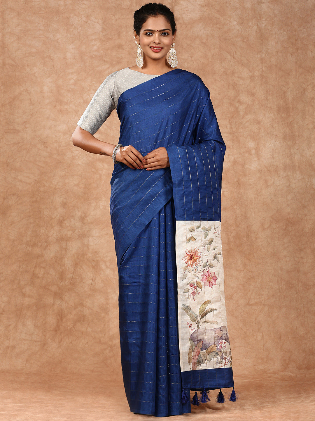 Womens Semi Tussar Saree Blue ST161