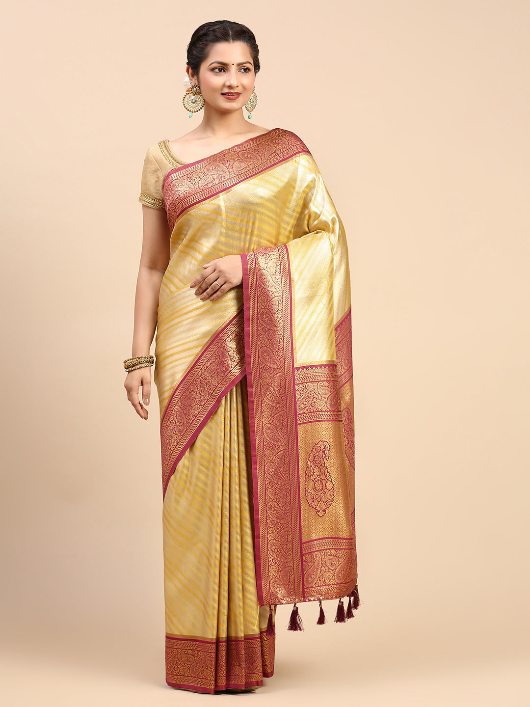 Womens Semi Silk Saree Yellow SS226