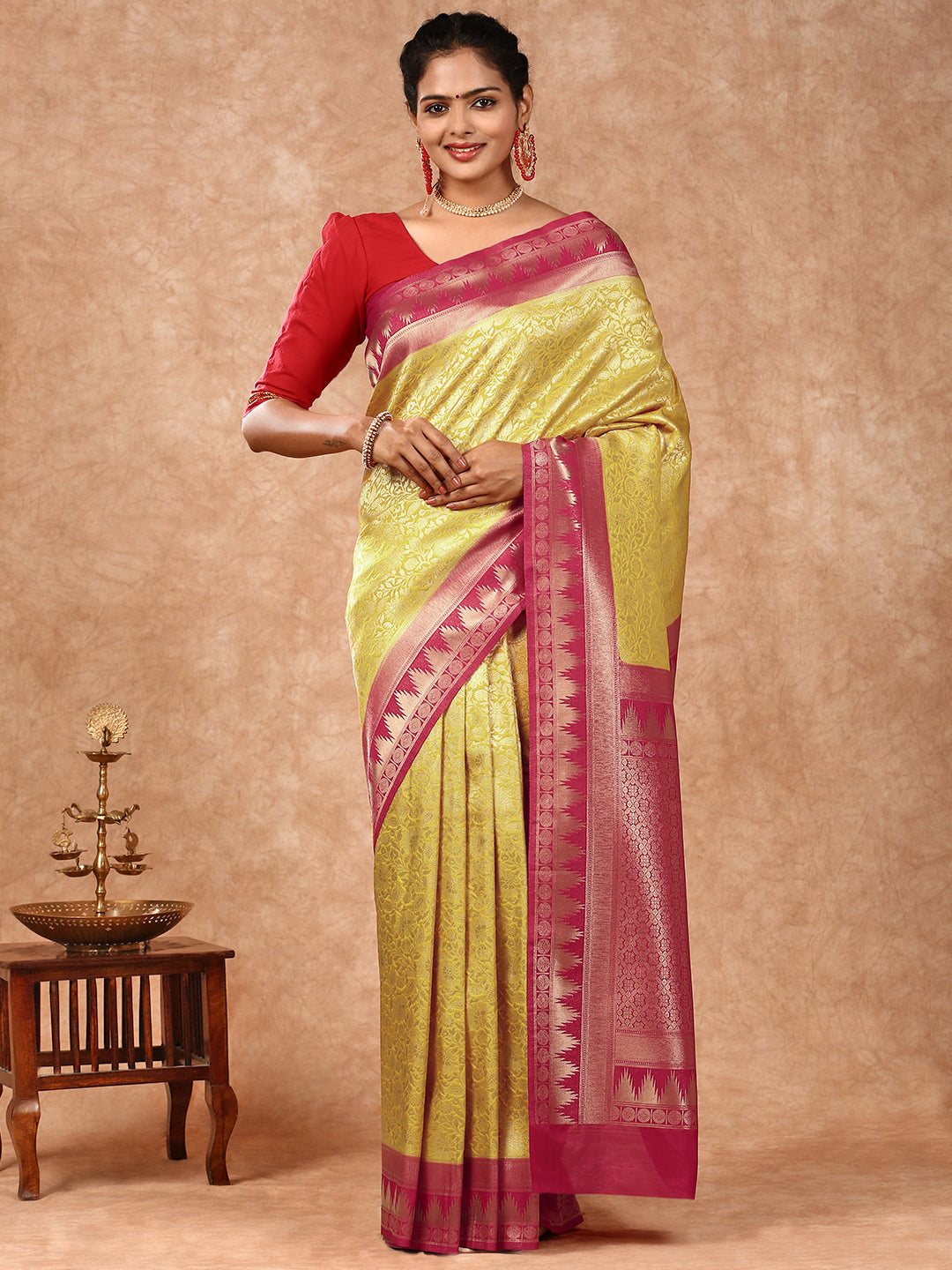 Women Semi Silk Saree Yellow SS213