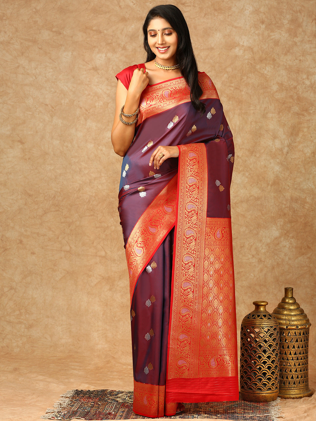 Women Semi Silk Saree Violet SS311