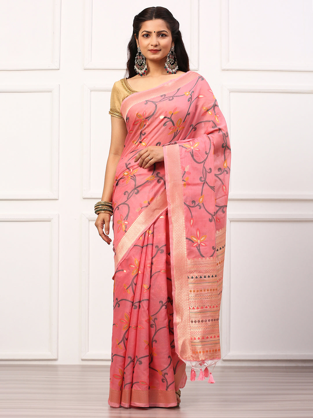 Womens Semi Silk Saree Pink SS240