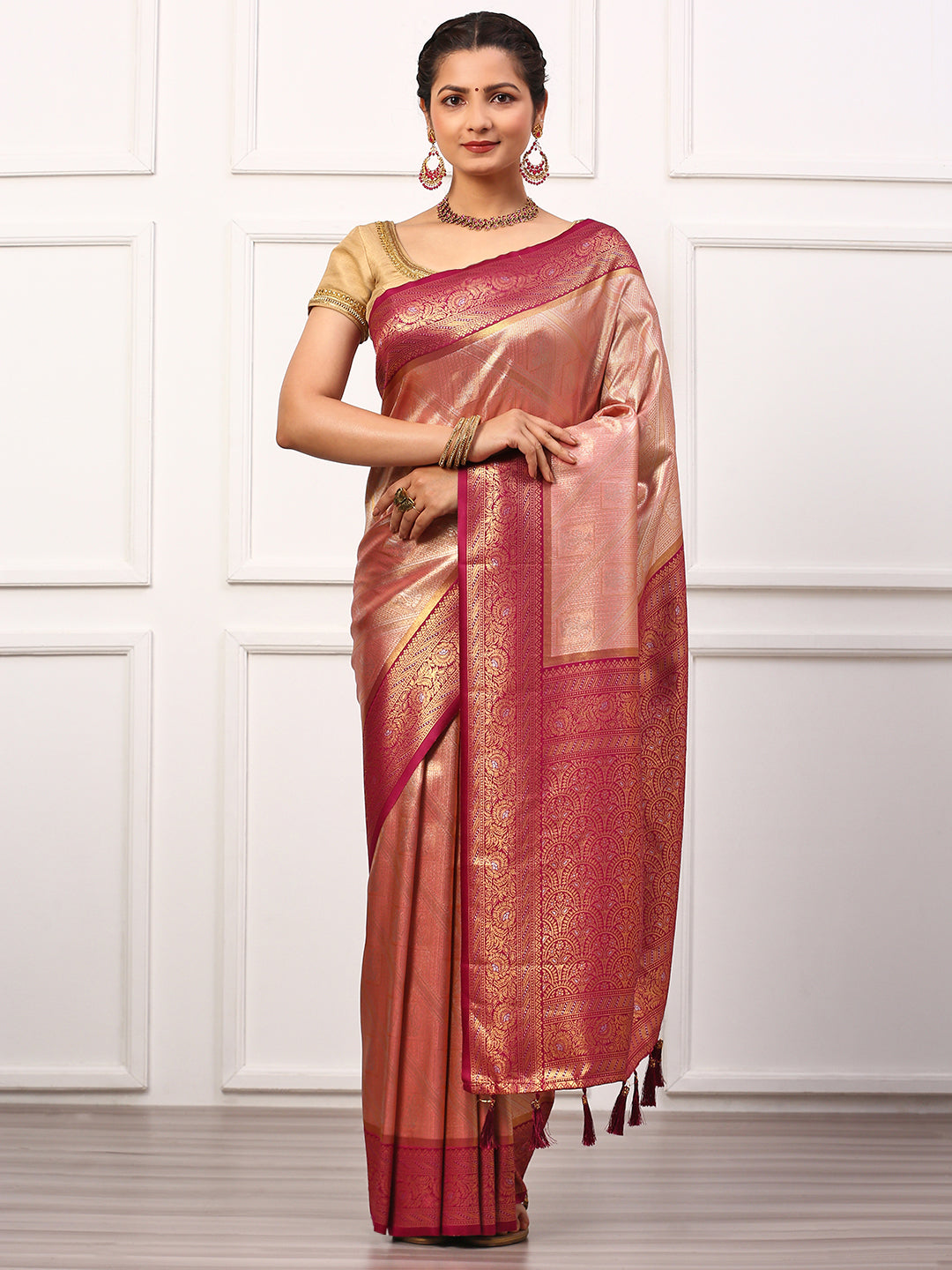 Womens Semi Silk Saree Pink SS263