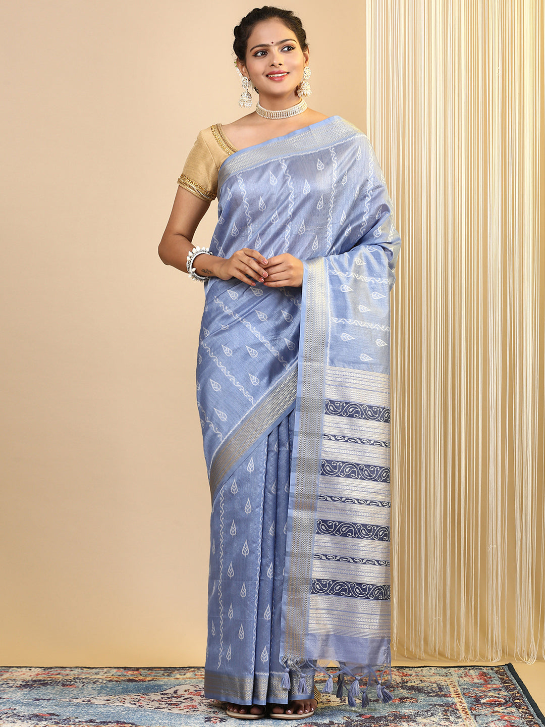 Women Semi Tussar Saree Blue ST176