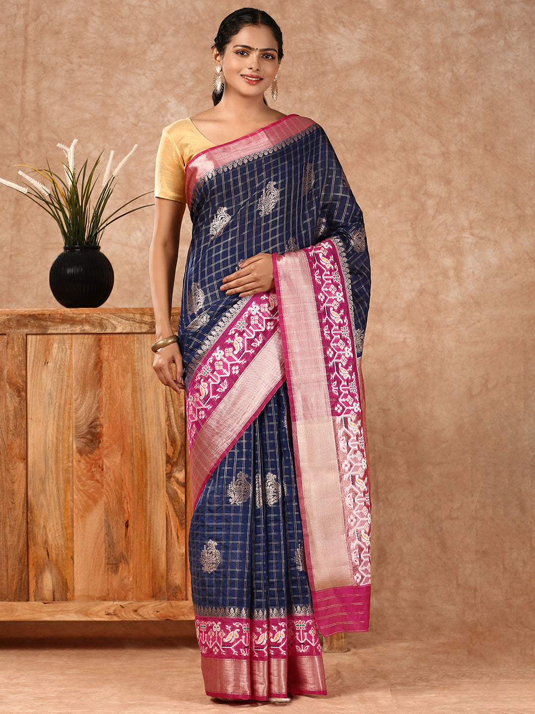 Women Semi Raw Silk Weaving Saree Blue SRS89