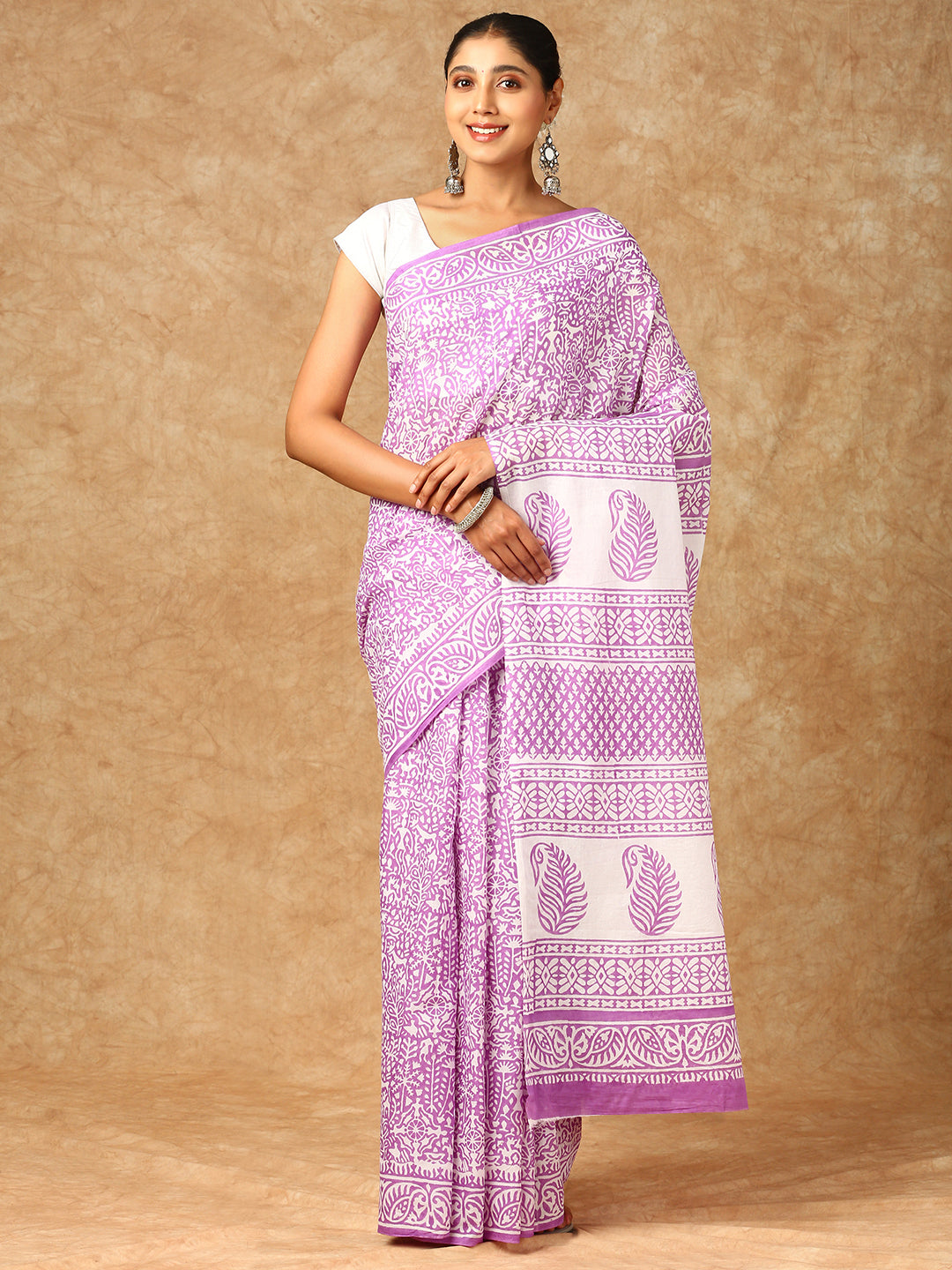 Women Premium Cotton Saree Lavender PCS130