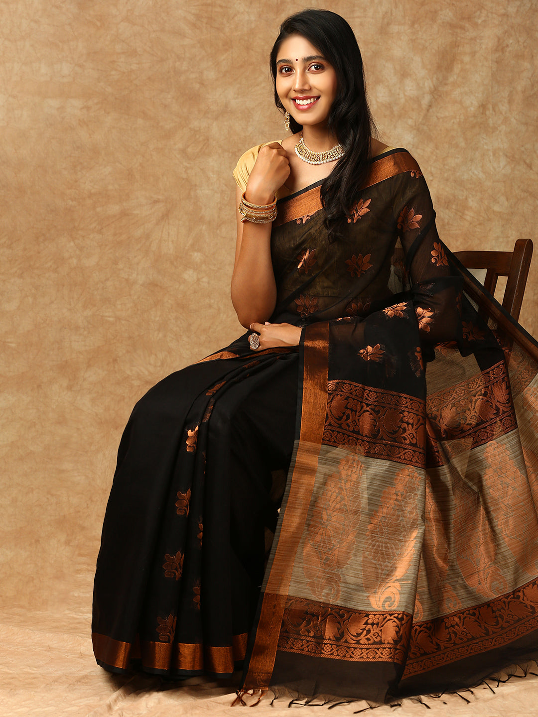 Women Semi Silk Saree Black SS317