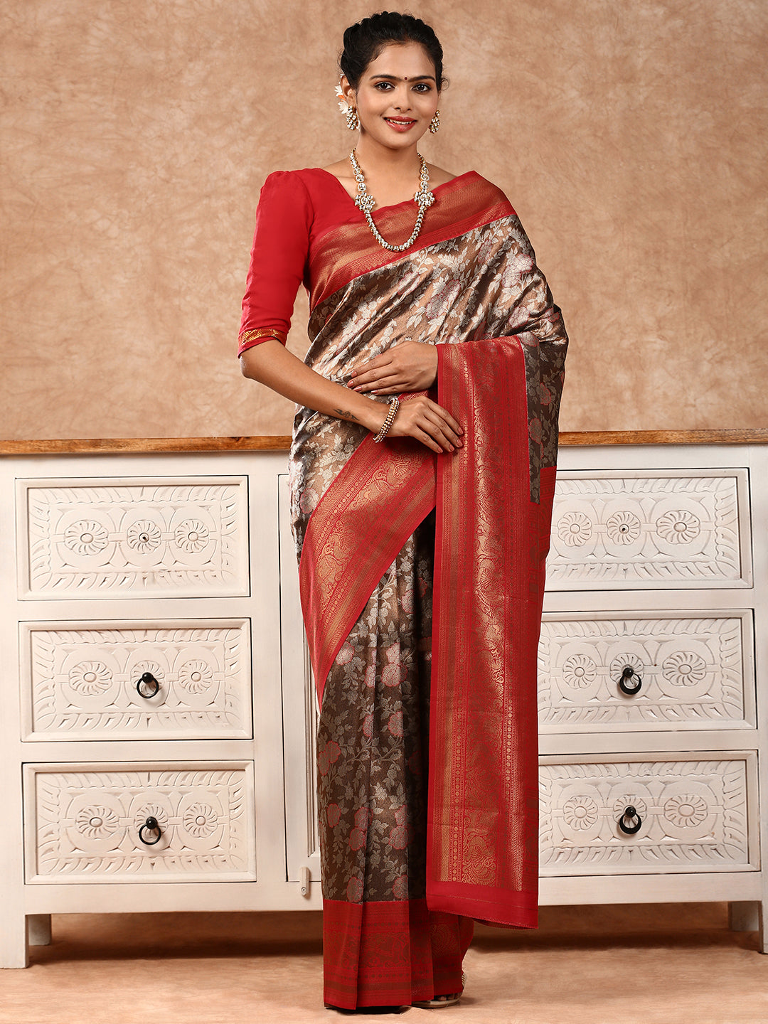 Women Semi Silk Saree Brown SS192