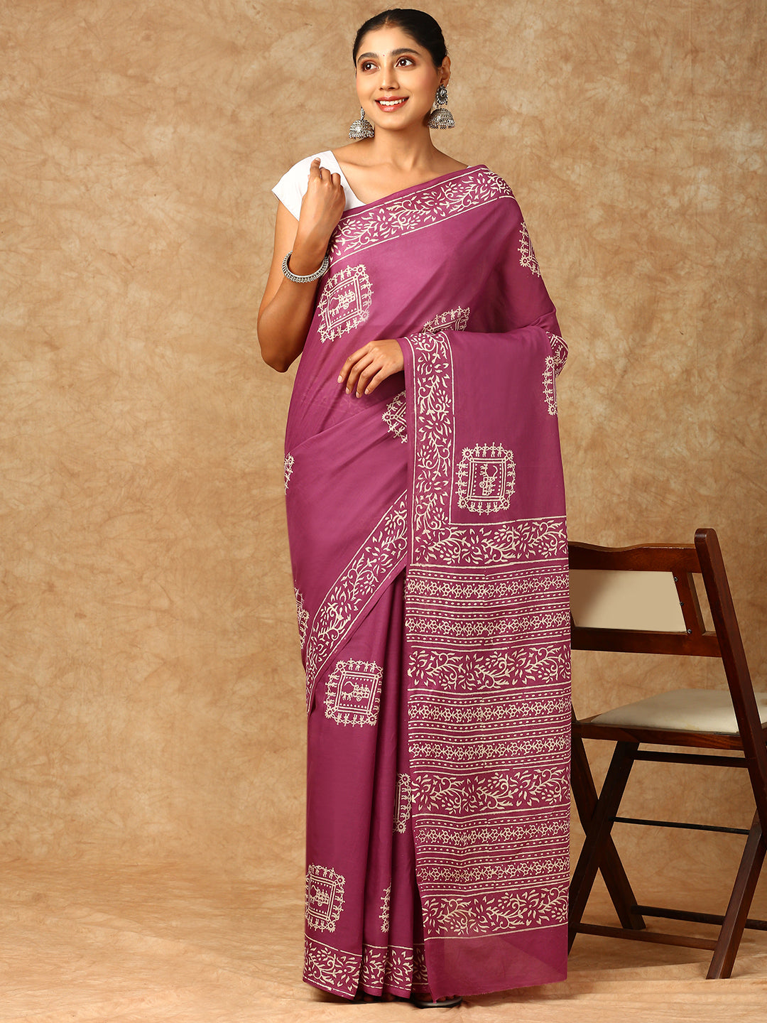 Women Pure Cotton Printed Saree Purple PCS129