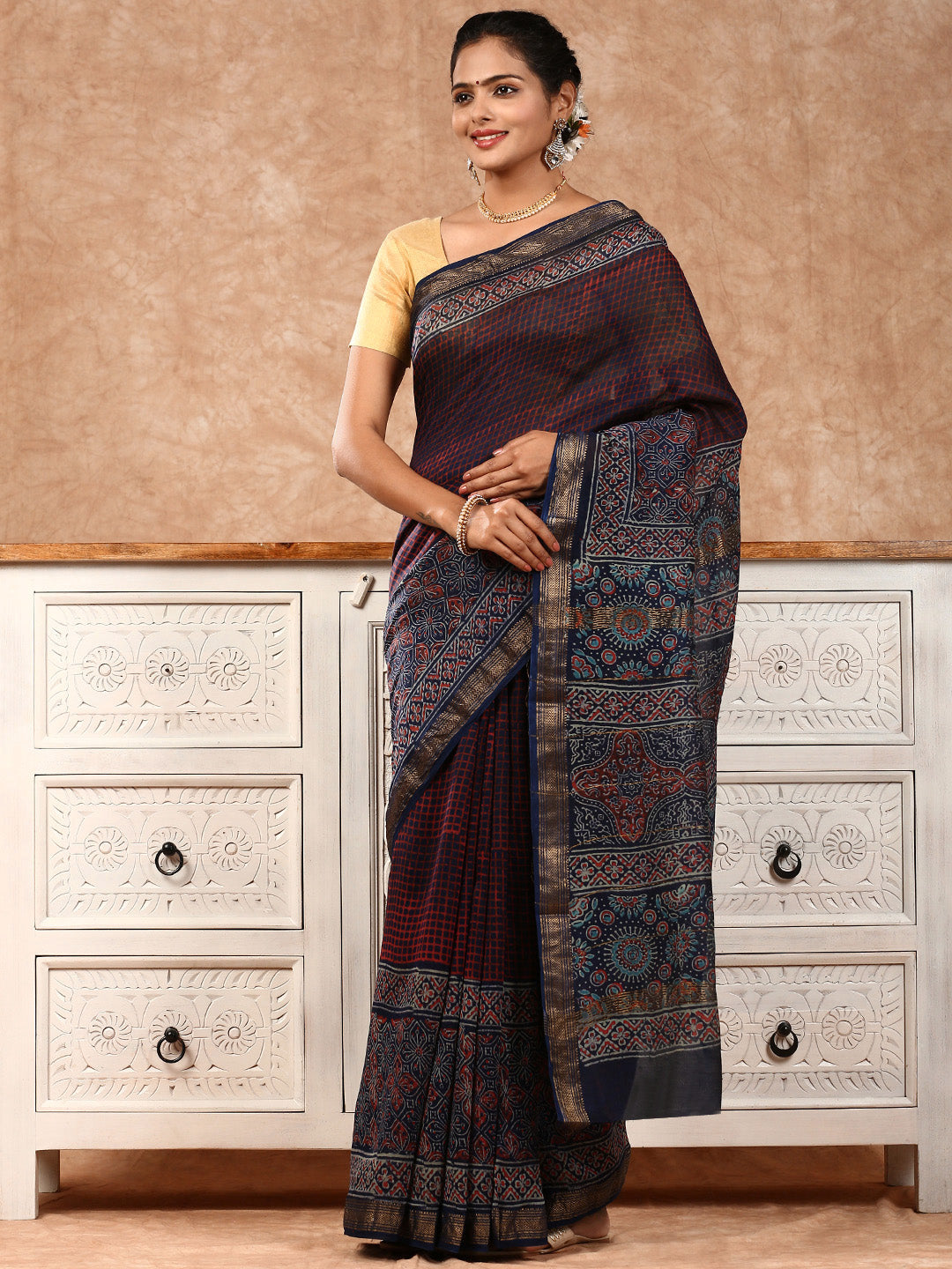 Women Semi Silk Saree Navy SS195