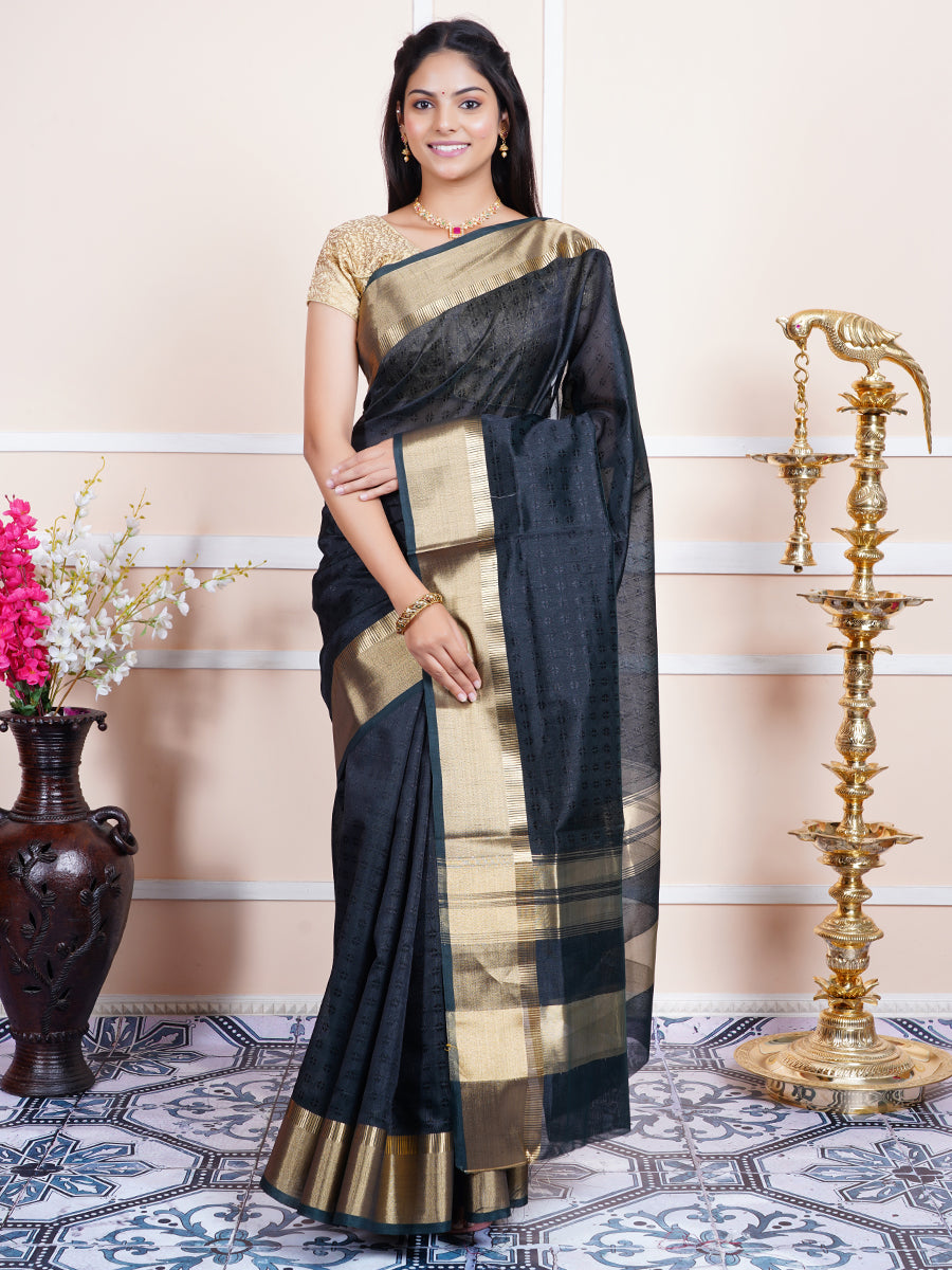 Couple Combo Black Shirt Dhoti With Semi Raw Silk Saree SRS46