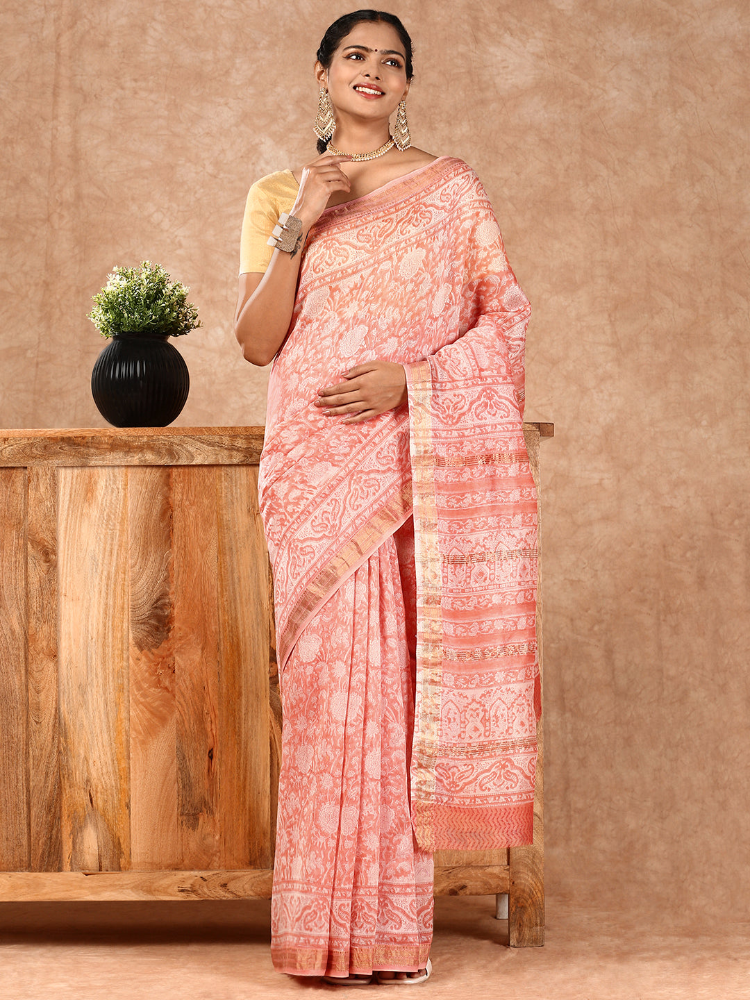 Women Semi Silk Saree Peach SS197