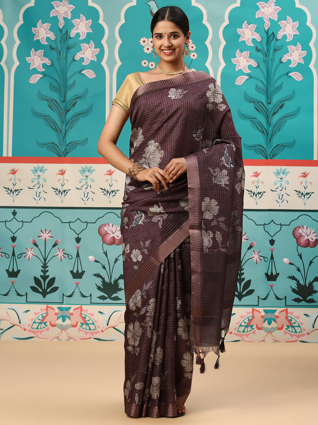 Womens Semi Tussar Saree Violet ST137