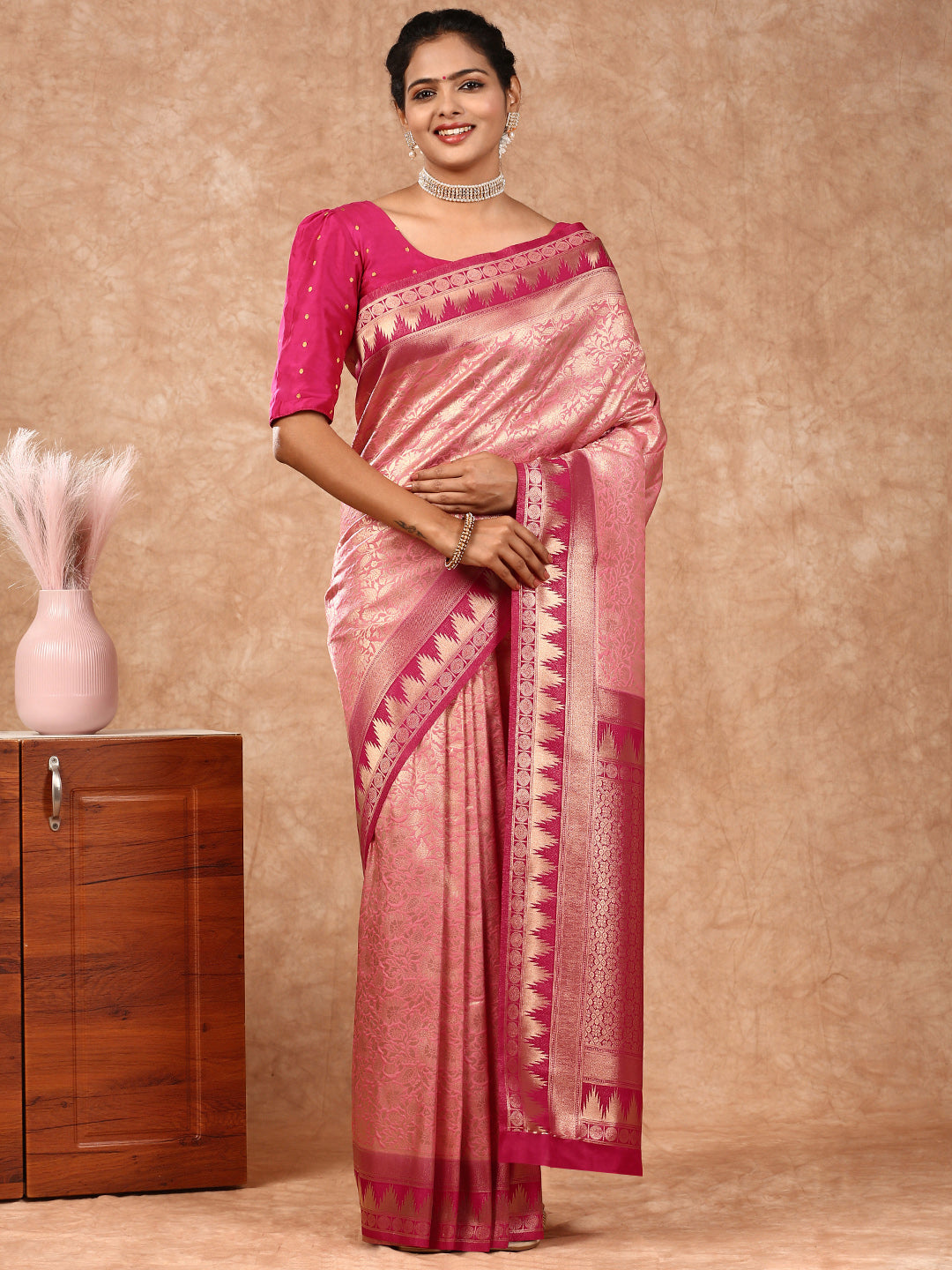 Women Semi Silk Saree Pink SS209