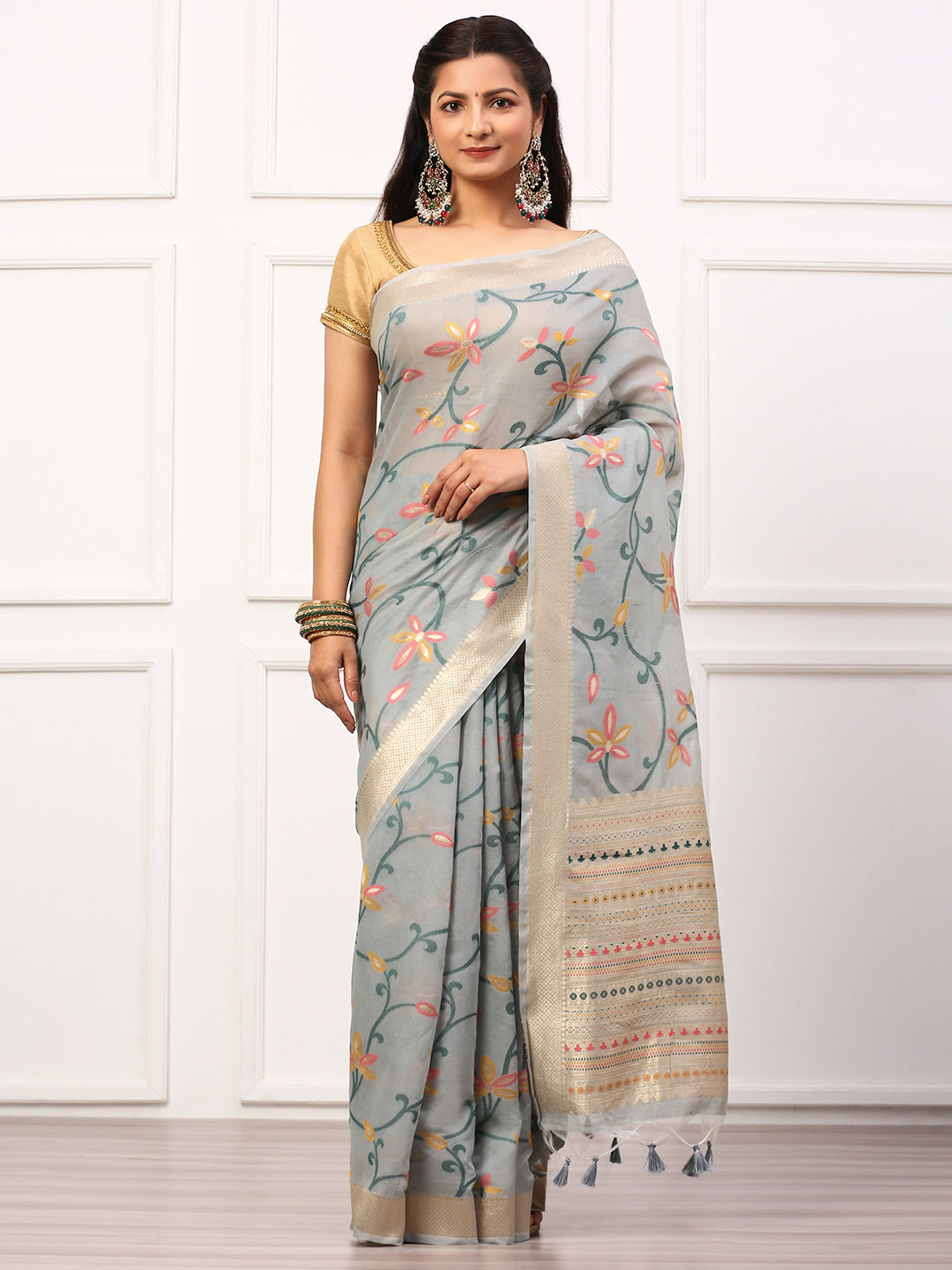 Women Semi Silk Saree Grey SS244