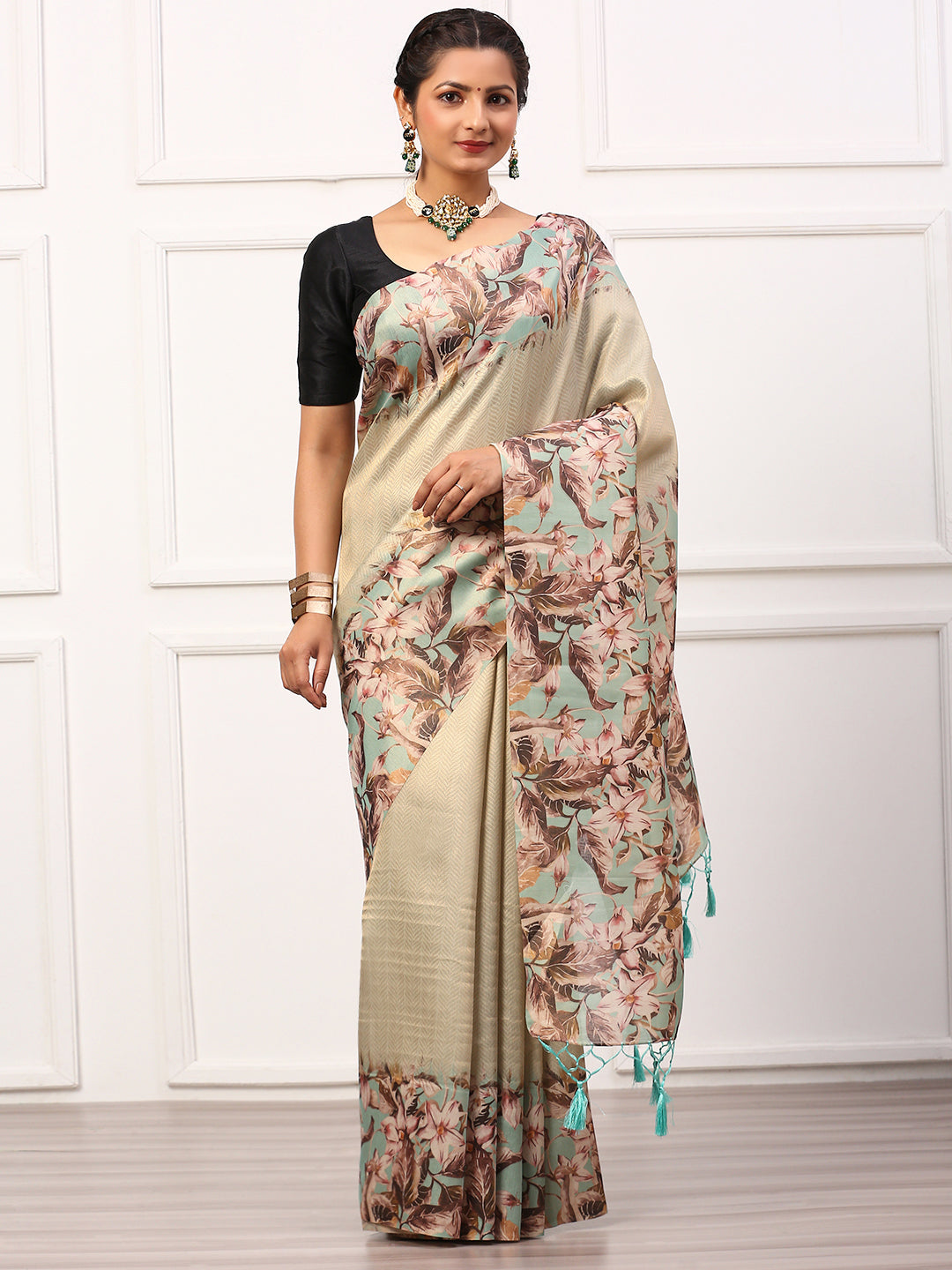 Womens Semi Silk Saree Green SS236