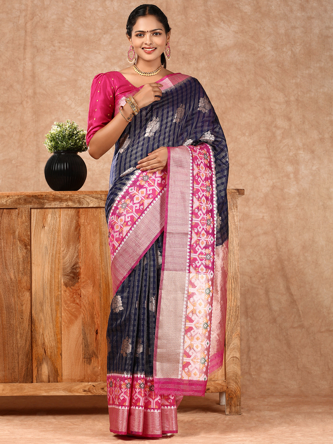 Women Semi Raw Silk Weaving Saree Blue SRS92