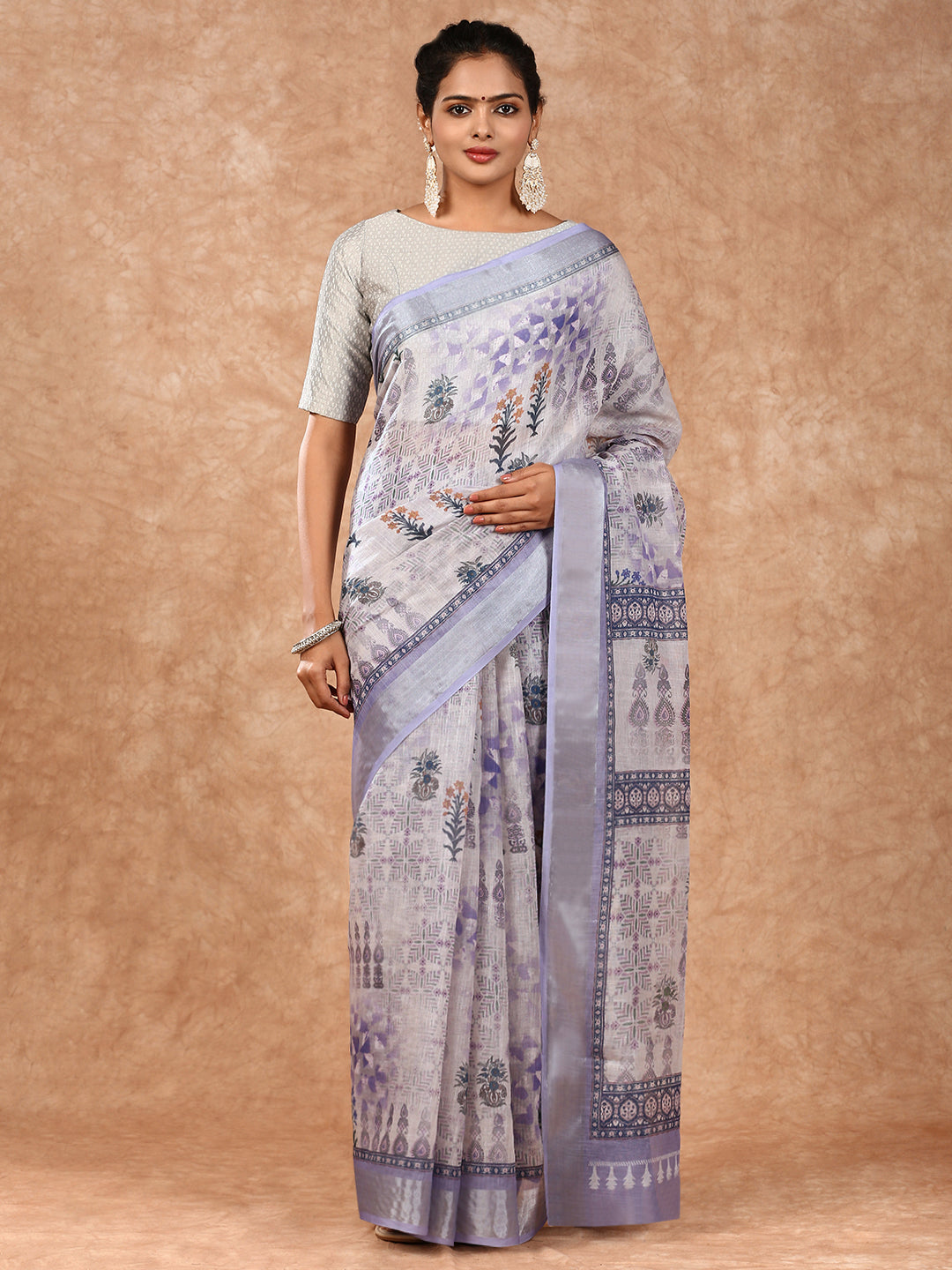 Women Semi Linen Saree Violet SL122