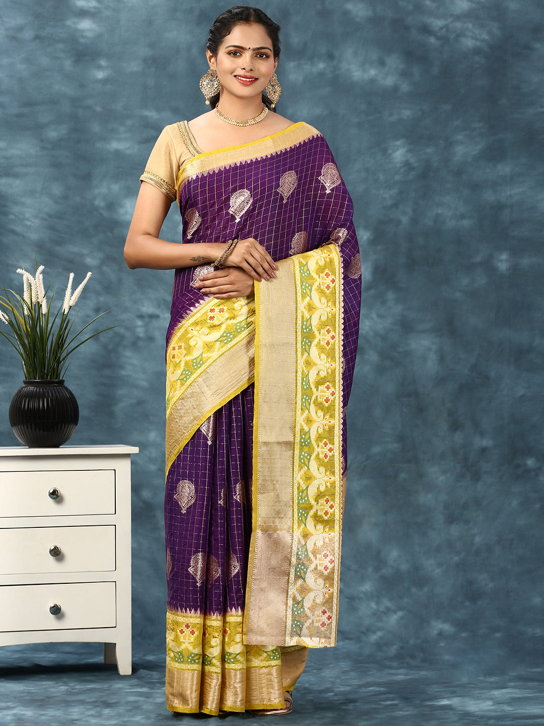 Women Semi Raw Silk Weaving Saree Blue SRS82