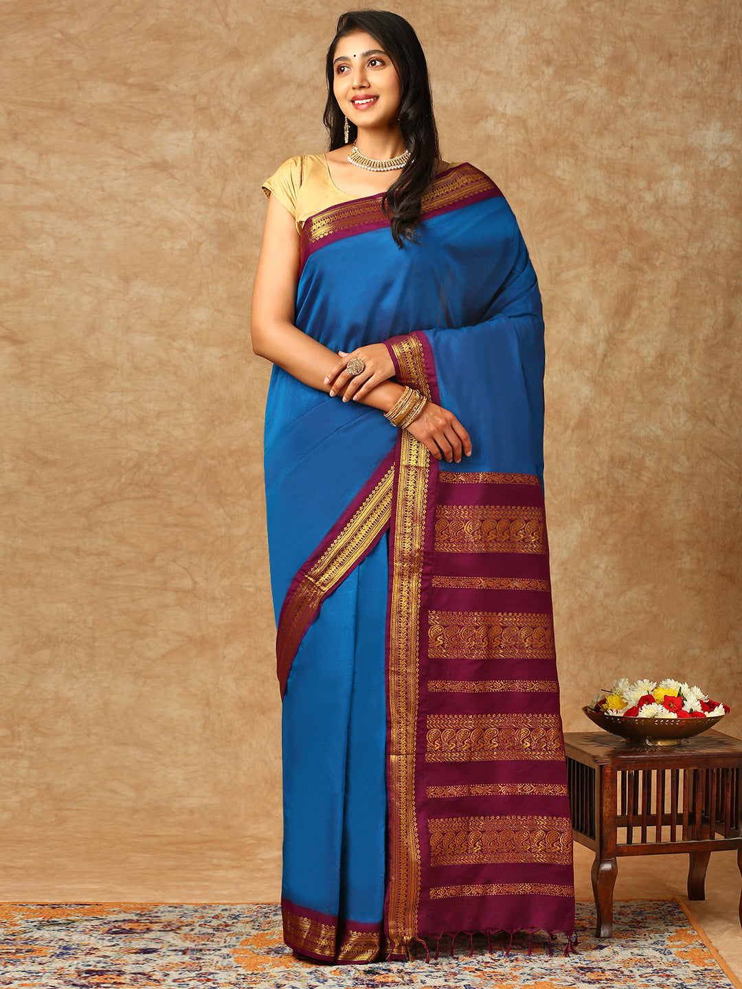 Women Kalyani Cotton Saree Blue PCS120