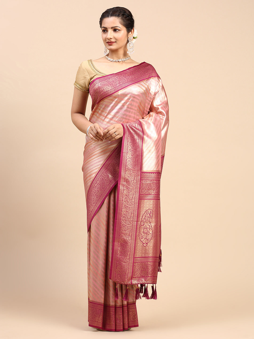 Womens Semi Silk Saree Pink SS228