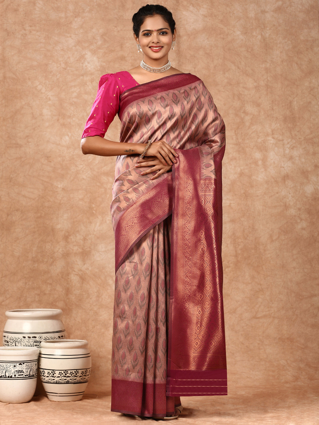 Women Semi Silk Saree Pink SS165