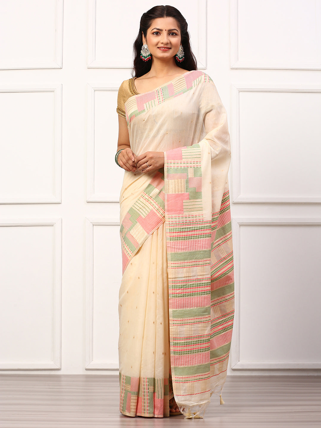 Womens Semi Silk Saree Cream SS247