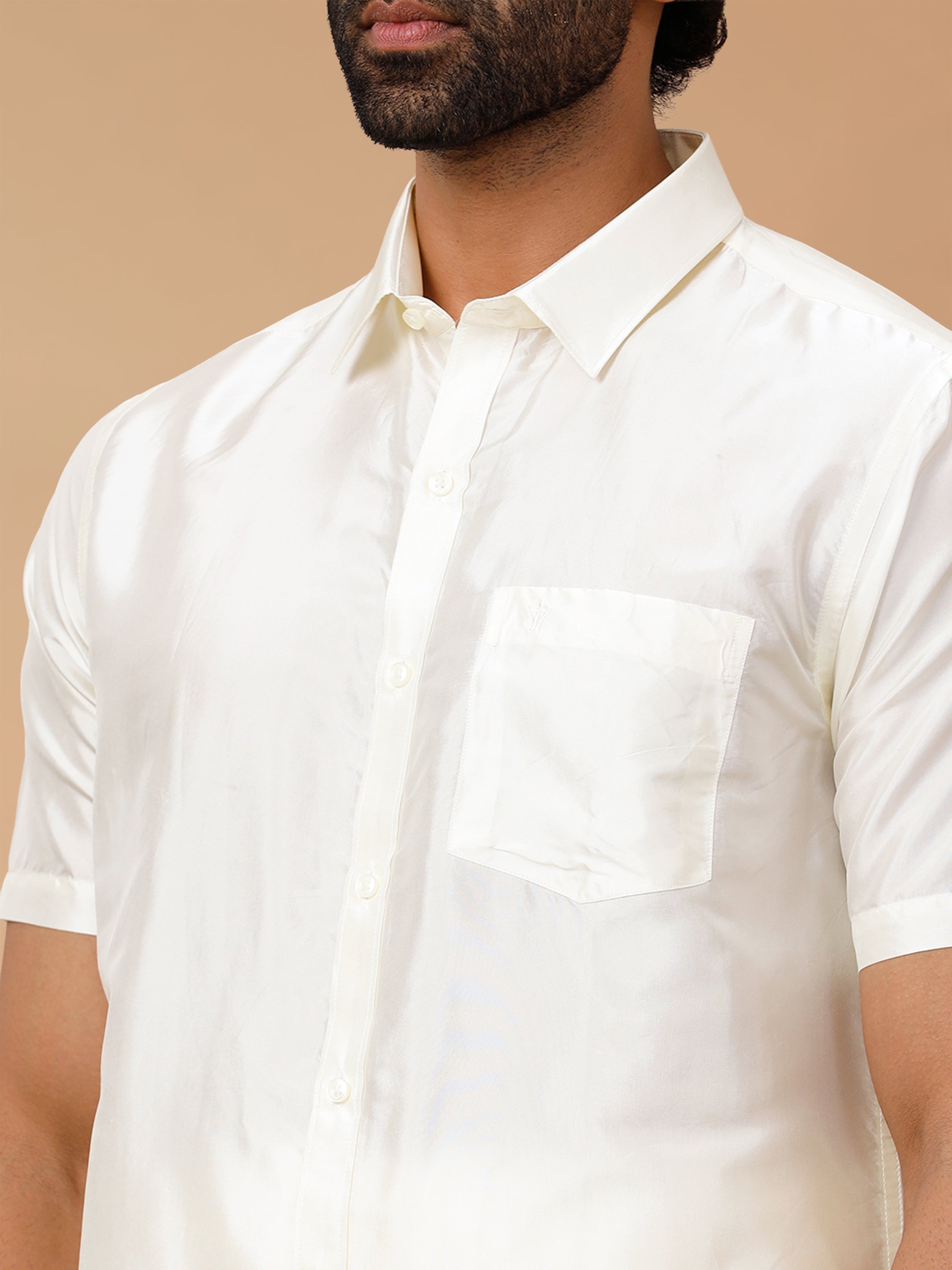 Pure Silk Cream Regular Fit Shirt