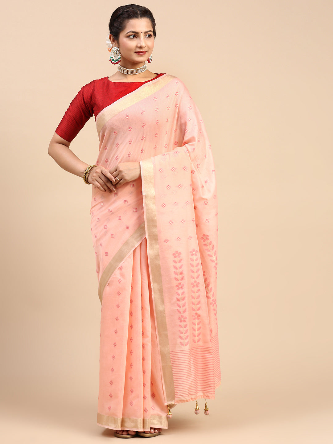 Women Semi Linen Weaving Saree Light Orange SL151