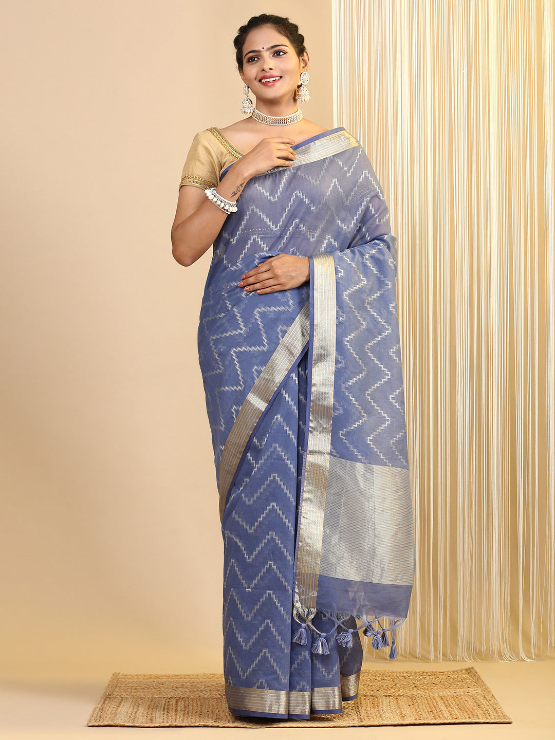 Women Semi Cotton Saree Blue SCS100