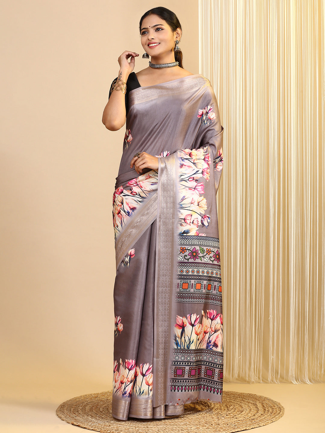 Women Semi Silk Saree Brown SS270